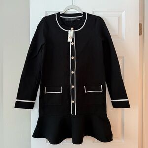 NWT Anthropologie Black Mini Dress with White Trim Gold Accents